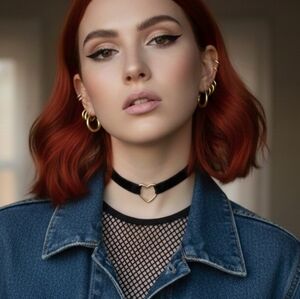 Black Velvet Heart Choker Necklace – Silver Tone Open Heart